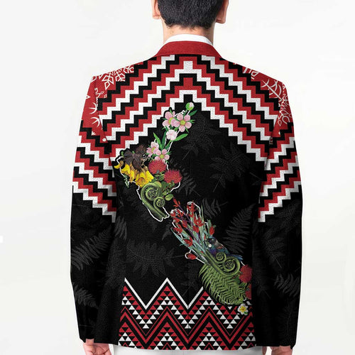 New Zealand Christmas Taniko Poutama Blazer Flora Map with Birds - Aussie Hoodie