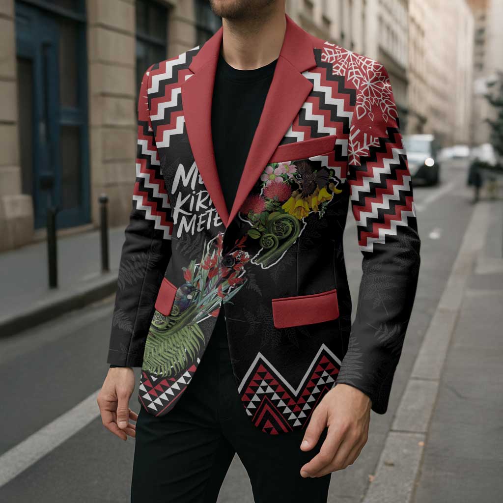 New Zealand Christmas Taniko Poutama Blazer Flora Map with Birds - Aussie Hoodie