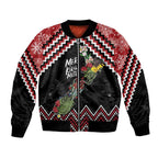 New Zealand Christmas Taniko Poutama Bomber Jacket Flora Map with Birds - Aussie Hoodie