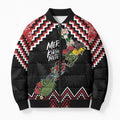 New Zealand Christmas Taniko Poutama Bomber Puffer Jacket Flora Map with Birds - Aussie Hoodie