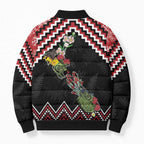 New Zealand Christmas Taniko Poutama Bomber Puffer Jacket Flora Map with Birds - Aussie Hoodie