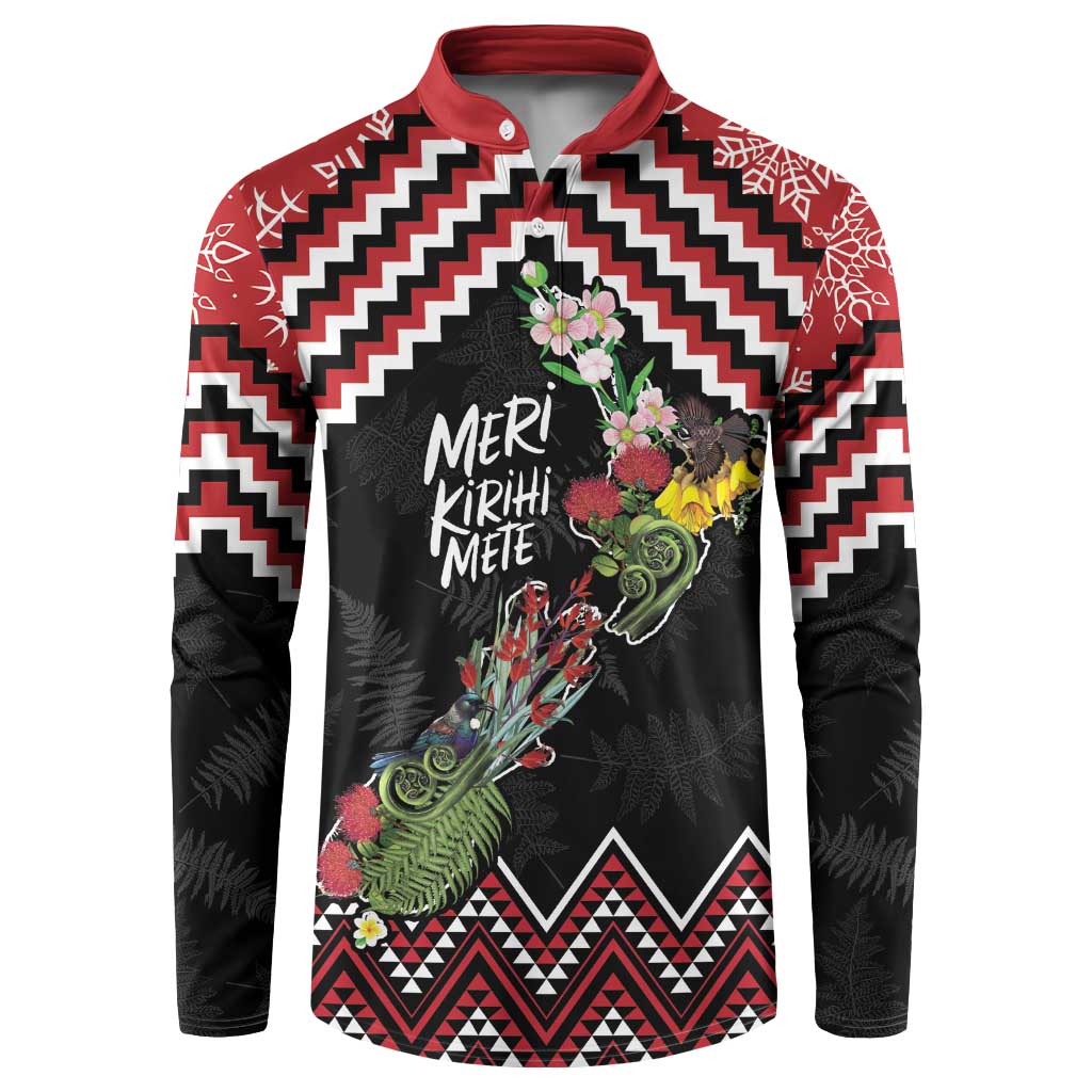 New Zealand Christmas Taniko Poutama Button Sweatshirt Flora Map with Birds - Aussie Hoodie