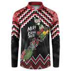 New Zealand Christmas Taniko Poutama Button Sweatshirt Flora Map with Birds - Aussie Hoodie