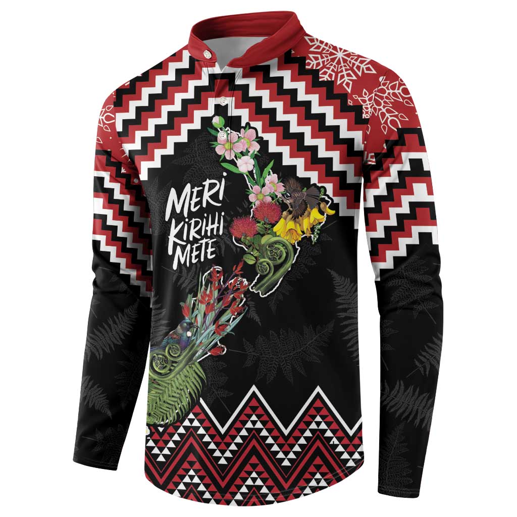 New Zealand Christmas Taniko Poutama Button Sweatshirt Flora Map with Birds - Aussie Hoodie
