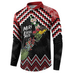 New Zealand Christmas Taniko Poutama Button Sweatshirt Flora Map with Birds - Aussie Hoodie