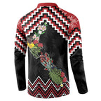 New Zealand Christmas Taniko Poutama Button Sweatshirt Flora Map with Birds - Aussie Hoodie