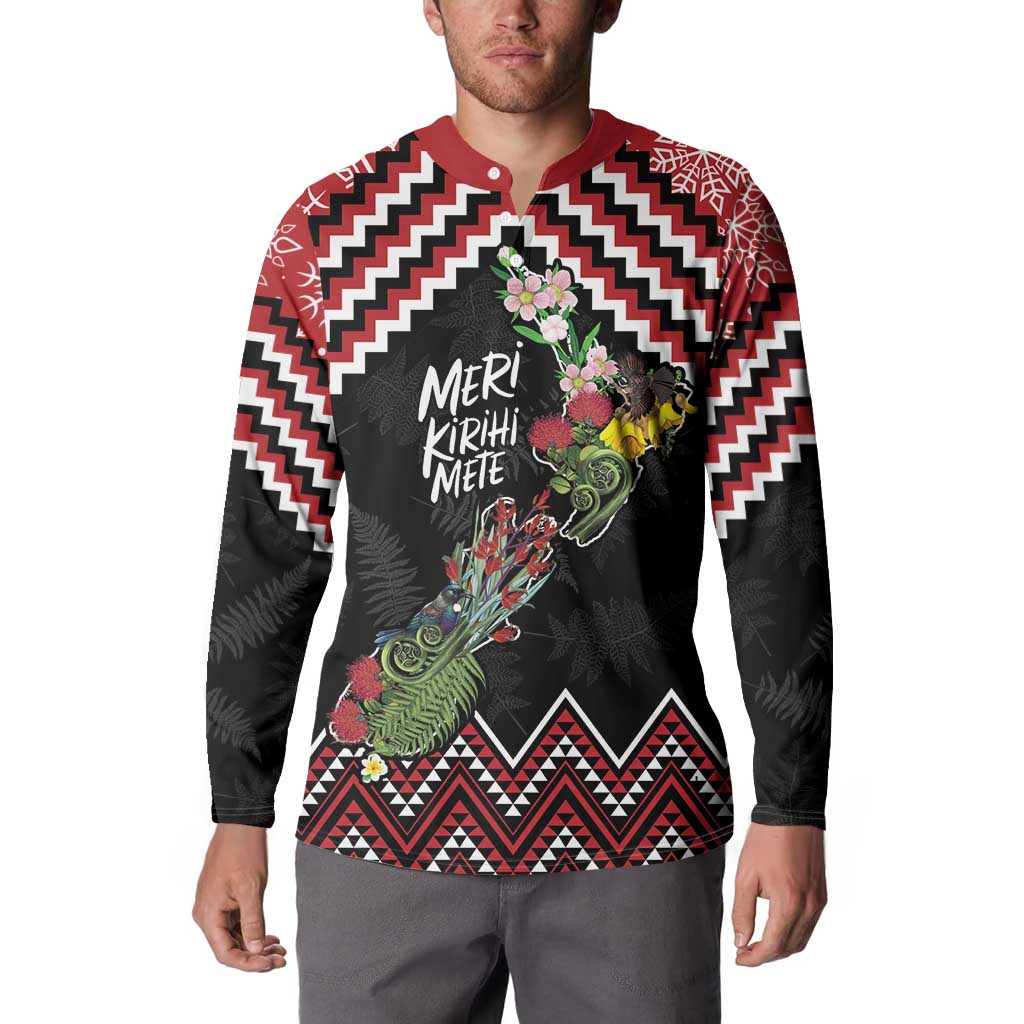 New Zealand Christmas Taniko Poutama Button Sweatshirt Flora Map with Birds - Aussie Hoodie