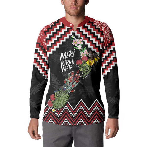 New Zealand Christmas Taniko Poutama Button Sweatshirt Flora Map with Birds - Aussie Hoodie