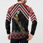 New Zealand Christmas Taniko Poutama Button Sweatshirt Flora Map with Birds - Aussie Hoodie