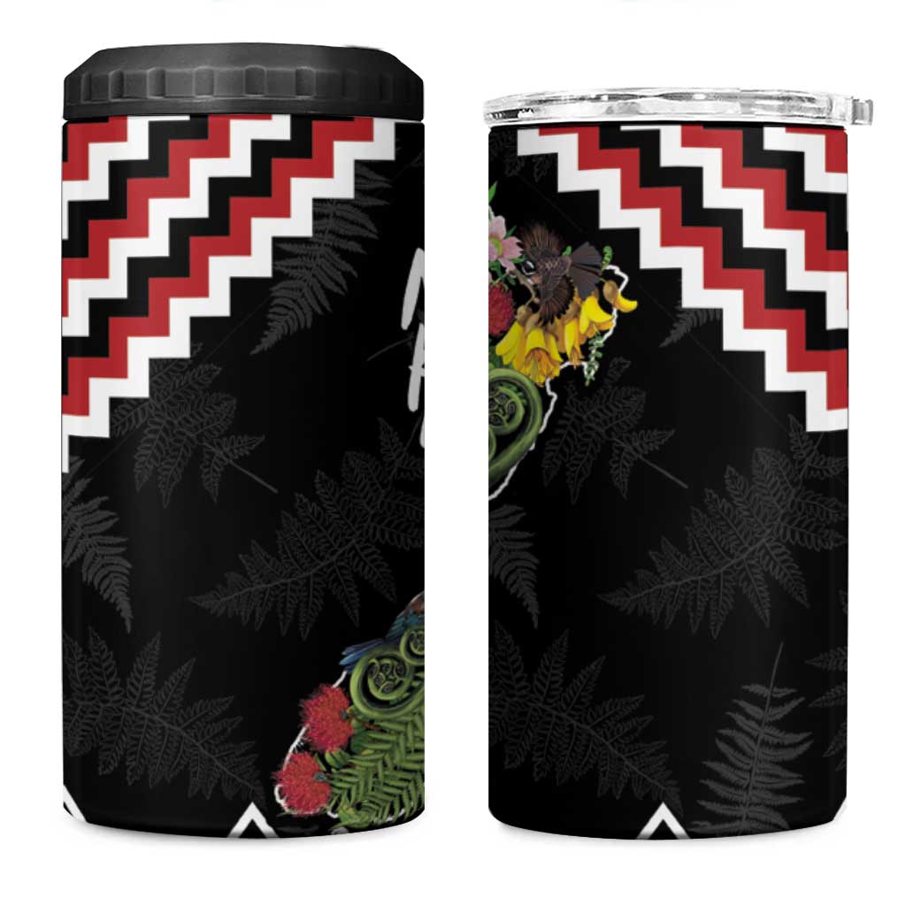 New Zealand Christmas Taniko Poutama 4 in 1 Can Cooler Tumbler Flora Map with Birds - Aussie Hoodie
