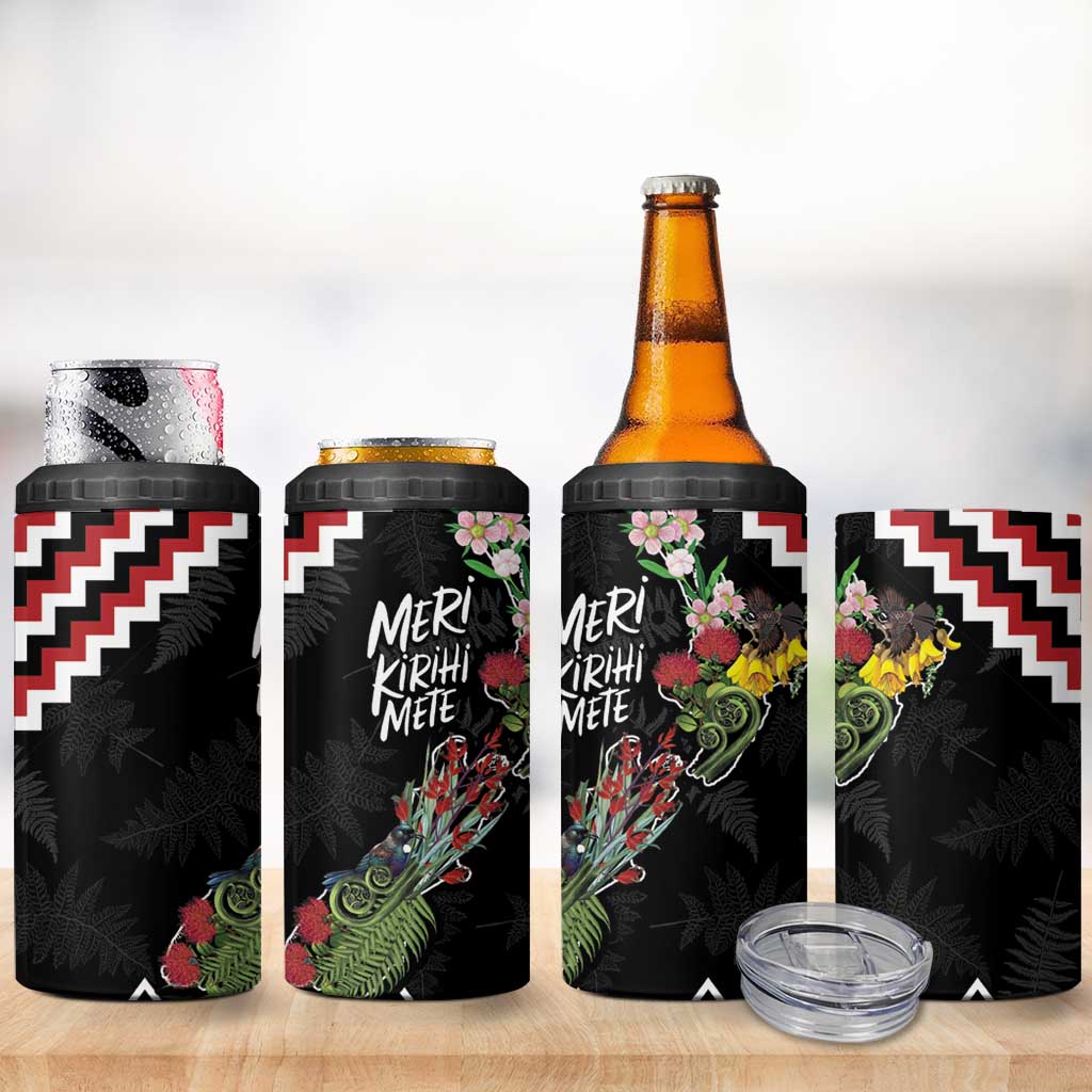 New Zealand Christmas Taniko Poutama 4 in 1 Can Cooler Tumbler Flora Map with Birds - Aussie Hoodie