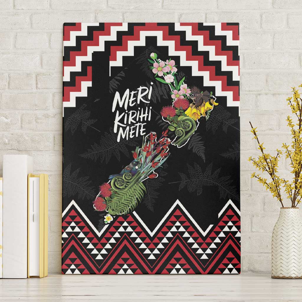 New Zealand Christmas Taniko Poutama Canvas Wall Art Flora Map with Birds - Aussie Hoodie