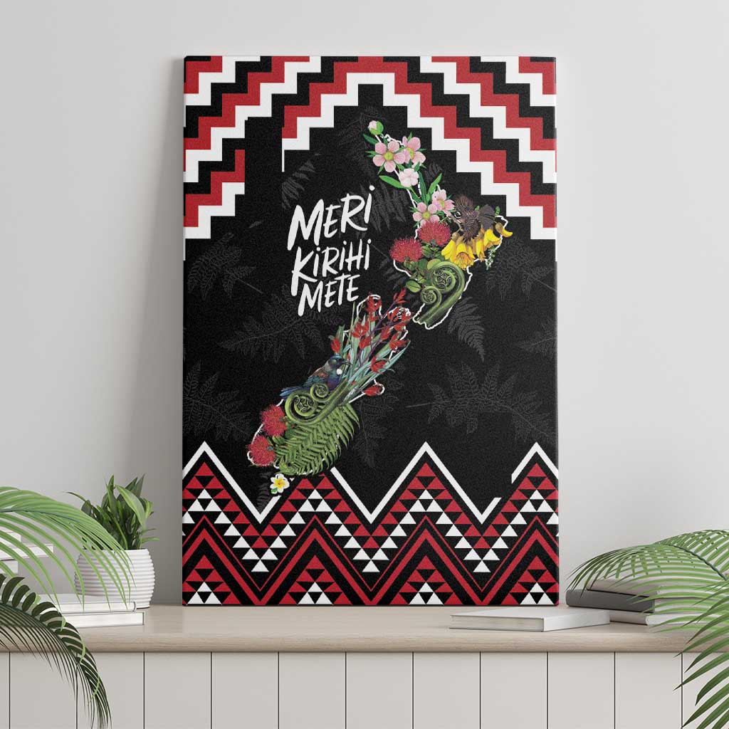 New Zealand Christmas Taniko Poutama Canvas Wall Art Flora Map with Birds - Aussie Hoodie