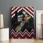 New Zealand Christmas Taniko Poutama Canvas Wall Art Flora Map with Birds - Aussie Hoodie