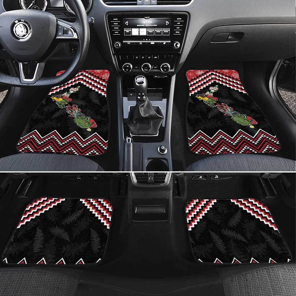 New Zealand Christmas Taniko Poutama Car Mats Flora Map with Birds - Aussie Hoodie
