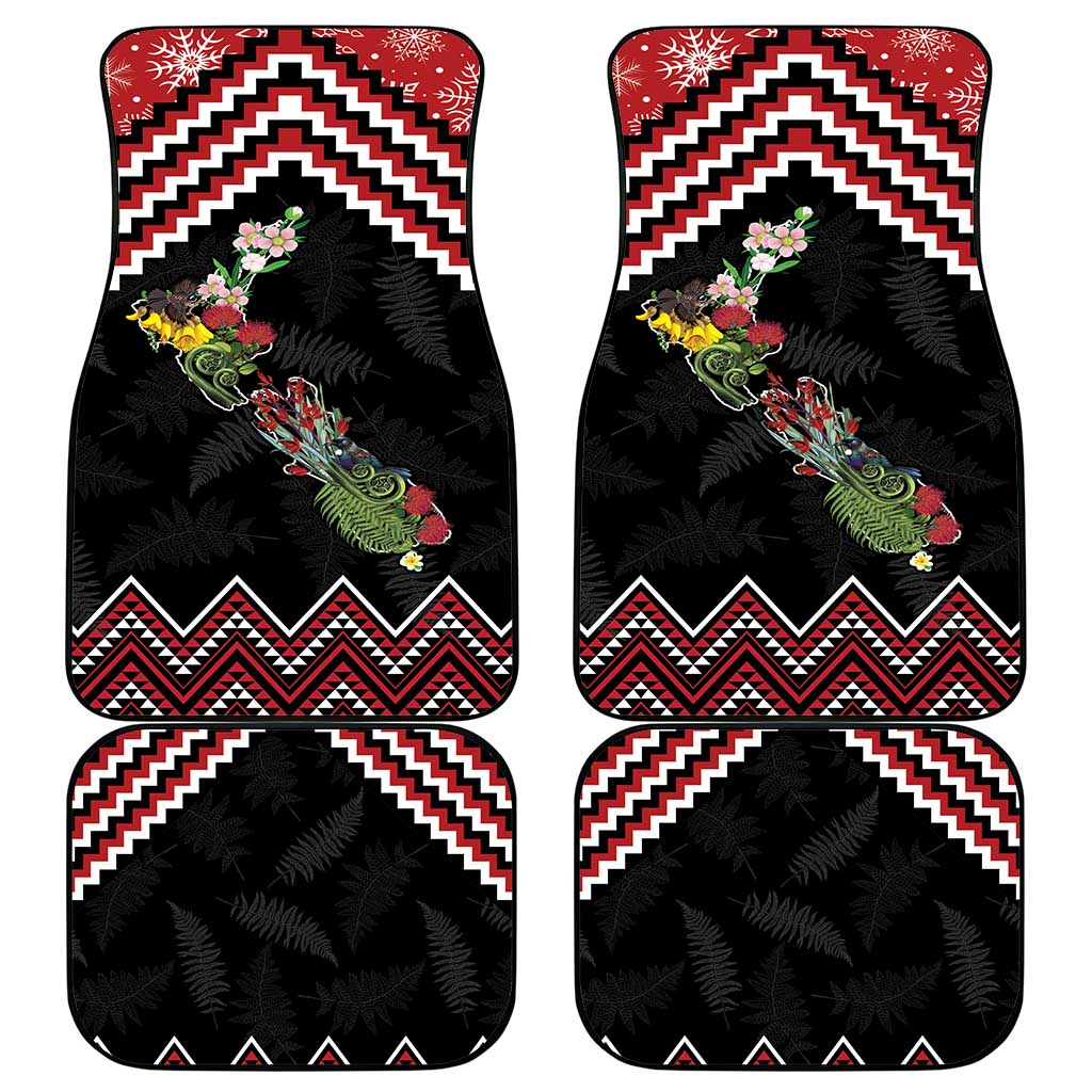 New Zealand Christmas Taniko Poutama Car Mats Flora Map with Birds - Aussie Hoodie