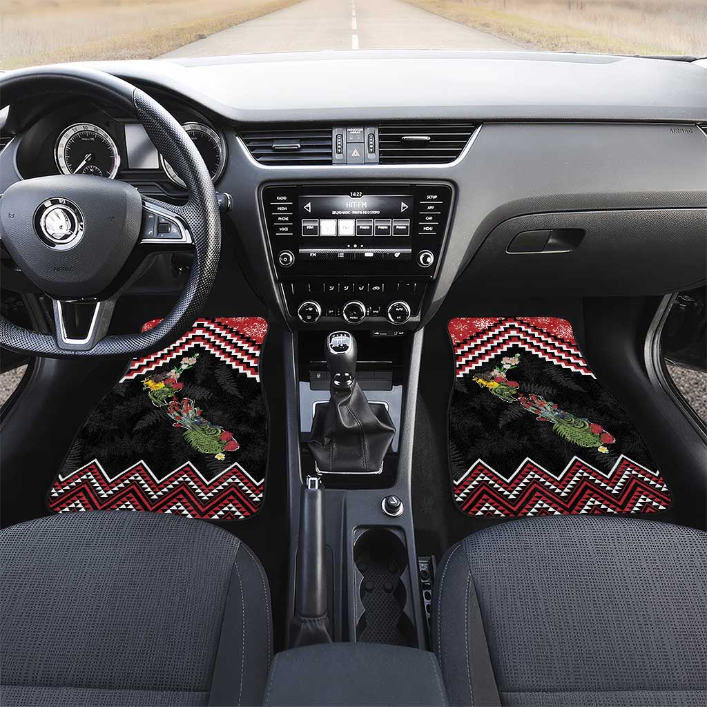 New Zealand Christmas Taniko Poutama Car Mats Flora Map with Birds - Aussie Hoodie