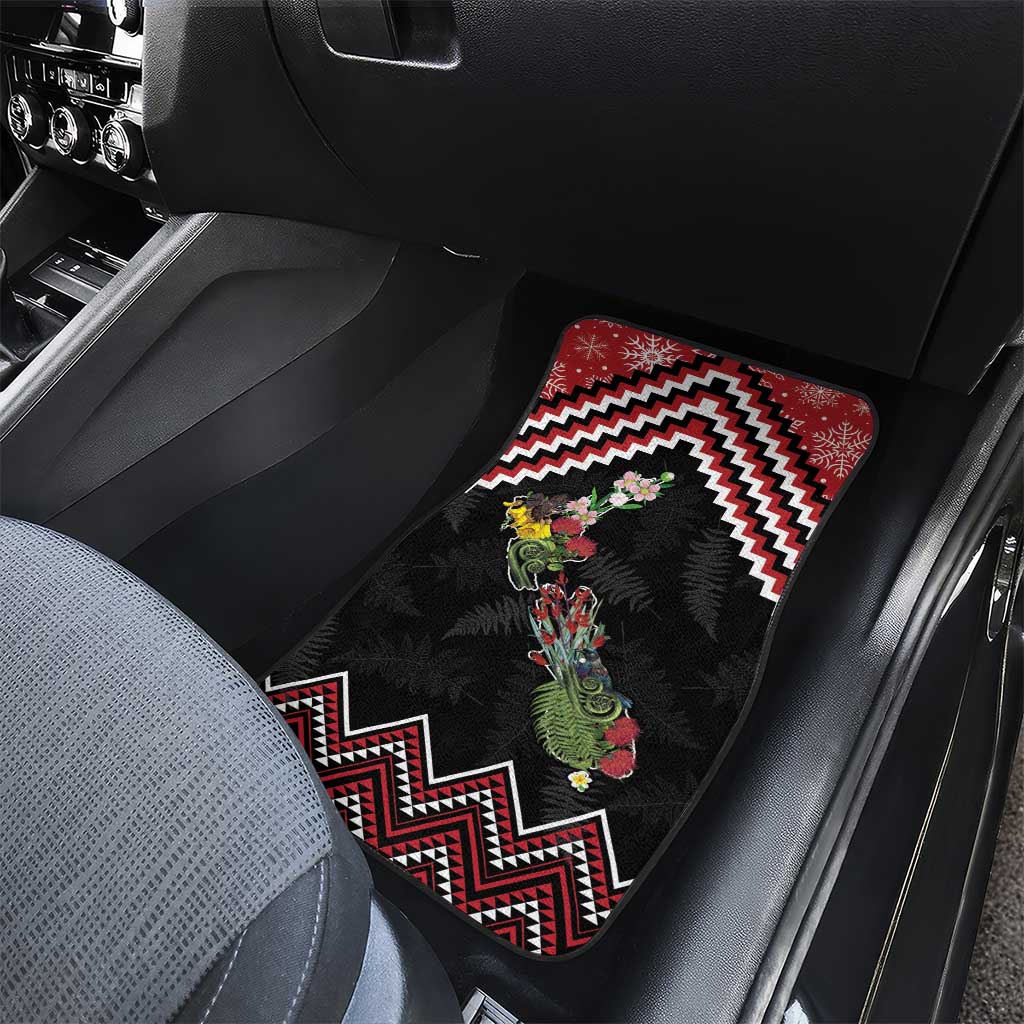 New Zealand Christmas Taniko Poutama Car Mats Flora Map with Birds - Aussie Hoodie