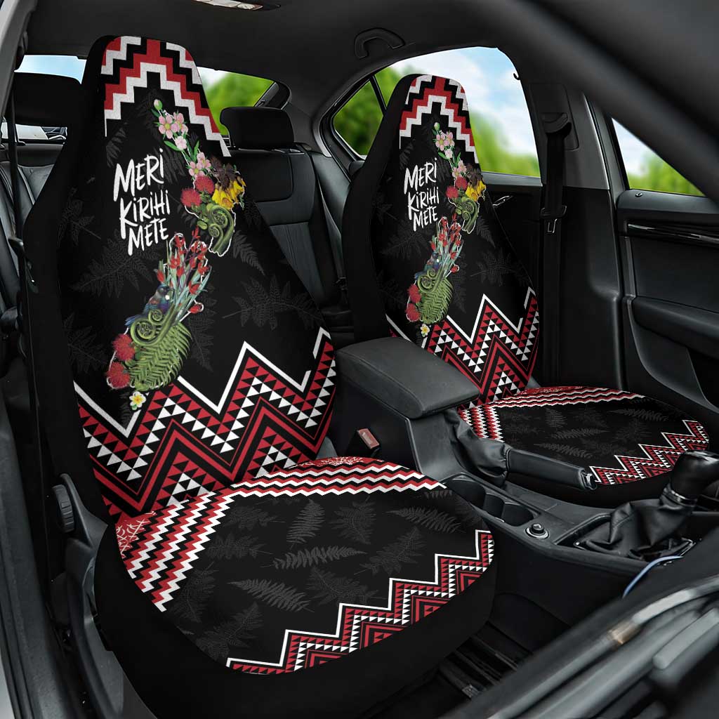 New Zealand Christmas Taniko Poutama Car Seat Cover Flora Map with Birds - Aussie Hoodie