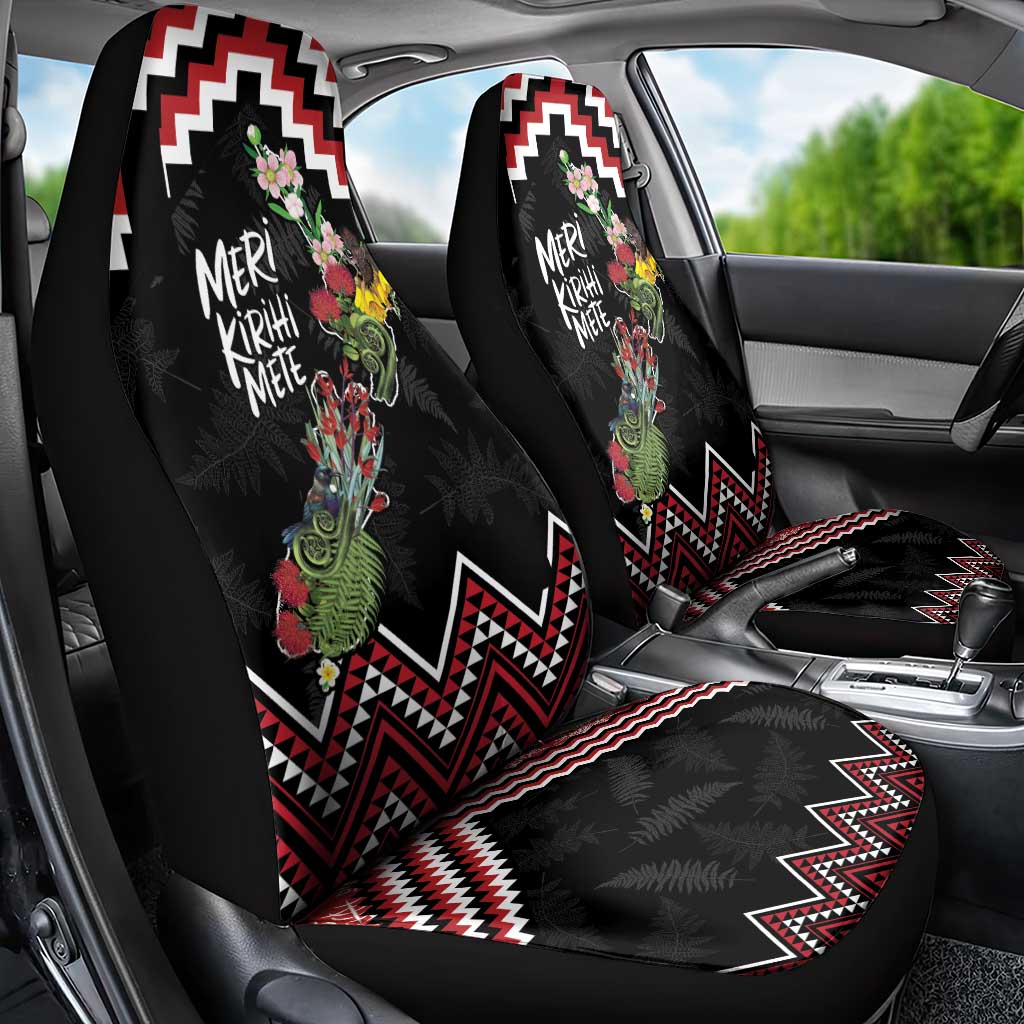 New Zealand Christmas Taniko Poutama Car Seat Cover Flora Map with Birds - Aussie Hoodie