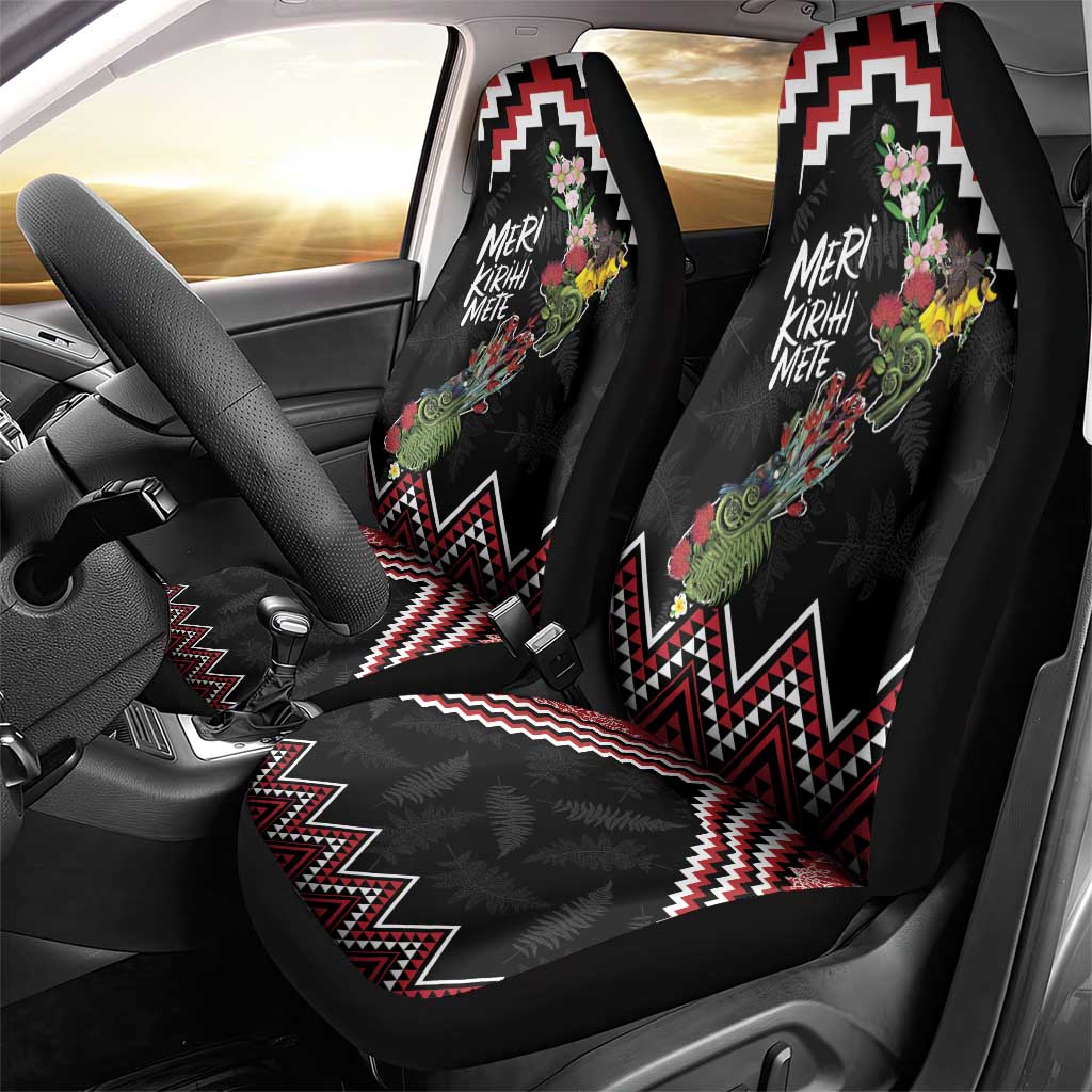 New Zealand Christmas Taniko Poutama Car Seat Cover Flora Map with Birds - Aussie Hoodie