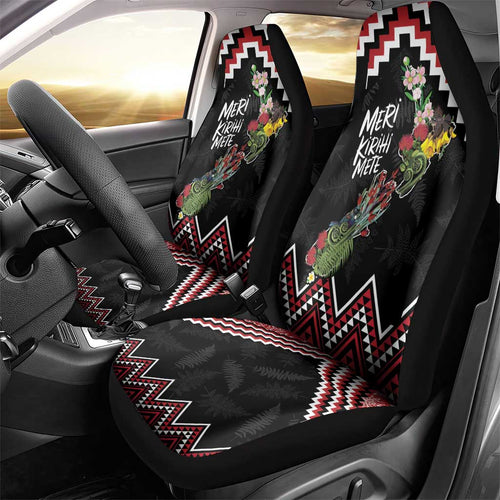 New Zealand Christmas Taniko Poutama Car Seat Cover Flora Map with Birds - Aussie Hoodie