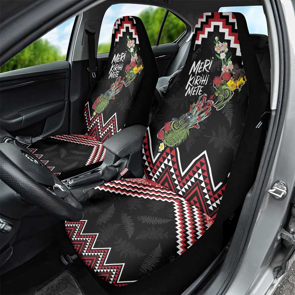 New Zealand Christmas Taniko Poutama Car Seat Cover Flora Map with Birds - Aussie Hoodie