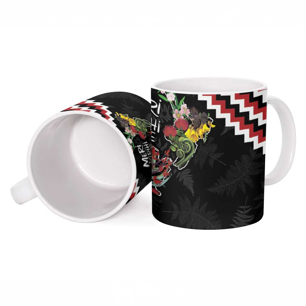 New Zealand Christmas Taniko Poutama Ceramic Mug Flora Map with Birds - Aussie Hoodie