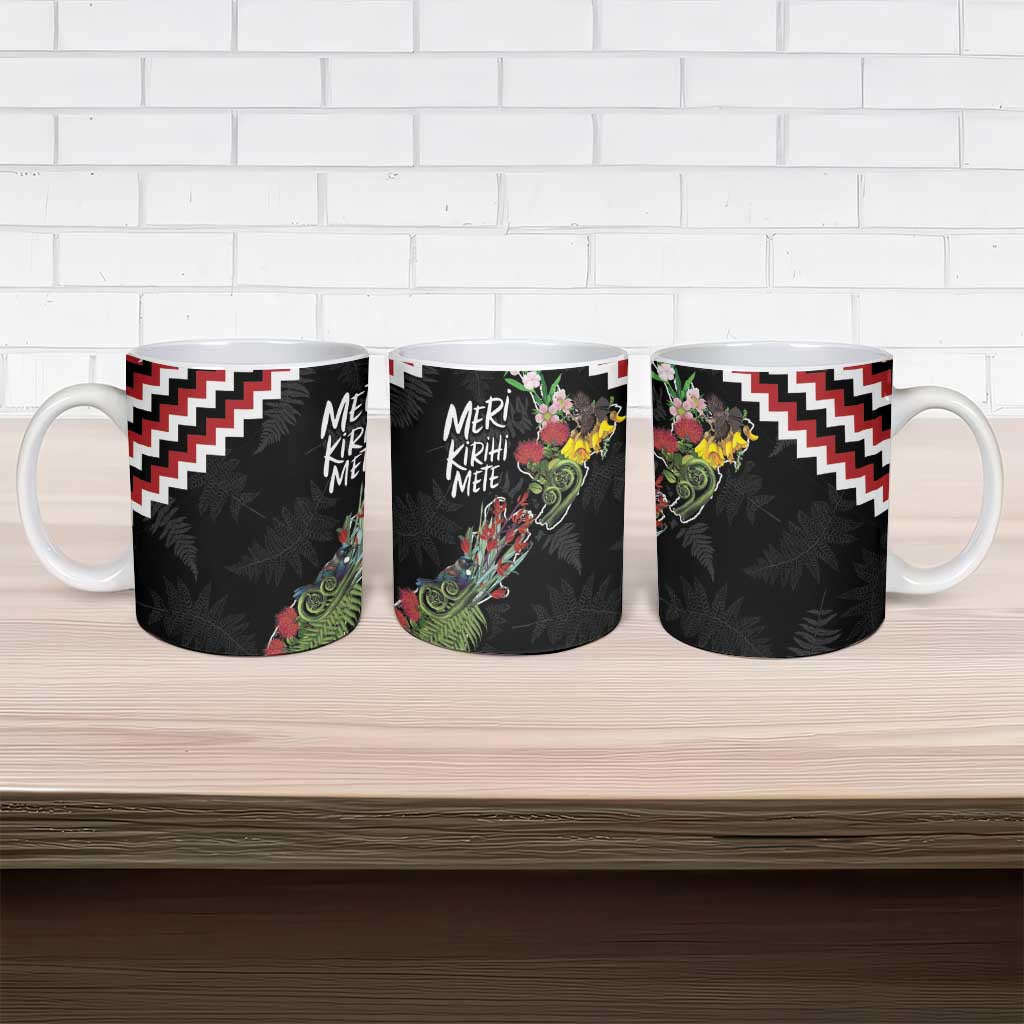 New Zealand Christmas Taniko Poutama Ceramic Mug Flora Map with Birds - Aussie Hoodie
