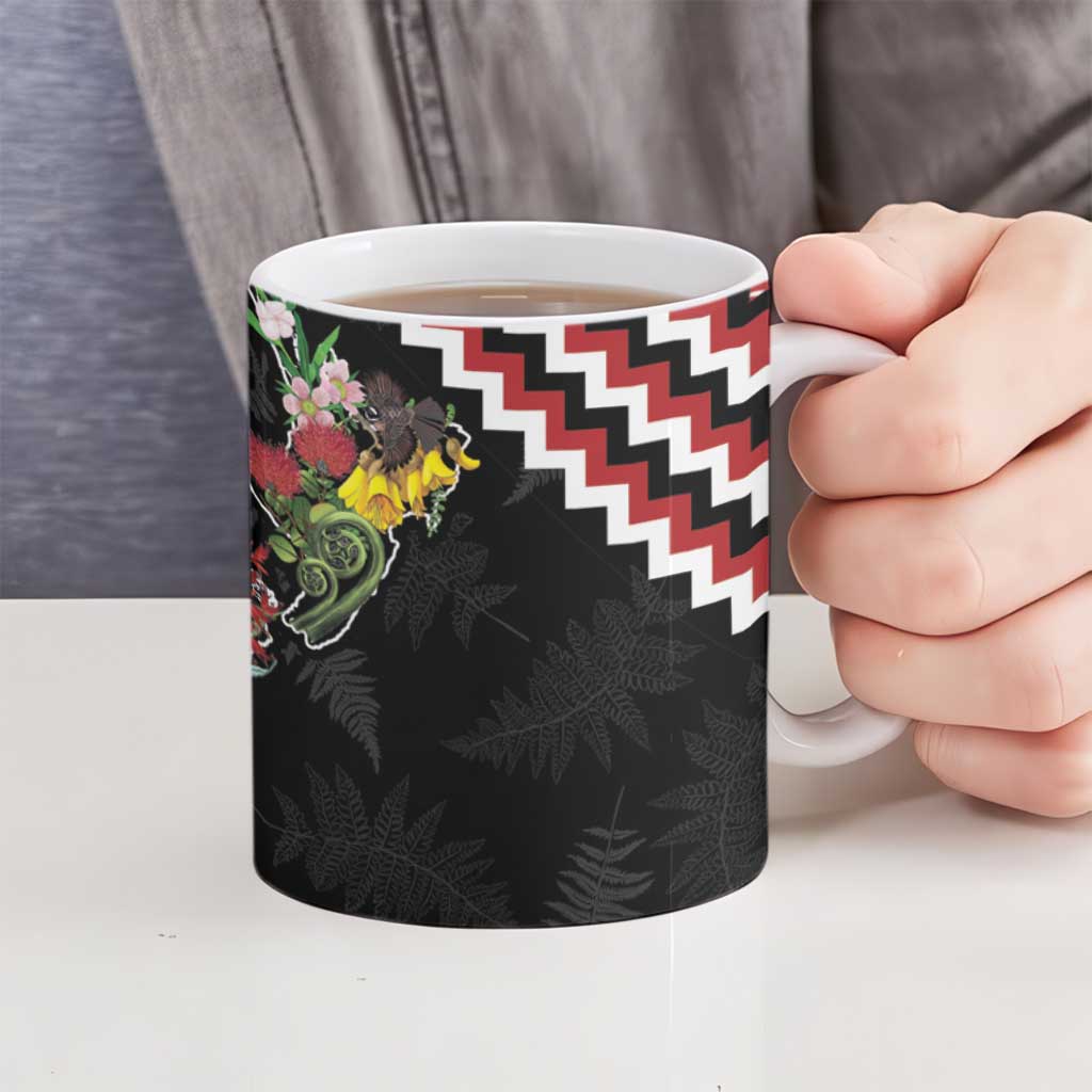 New Zealand Christmas Taniko Poutama Ceramic Mug Flora Map with Birds - Aussie Hoodie