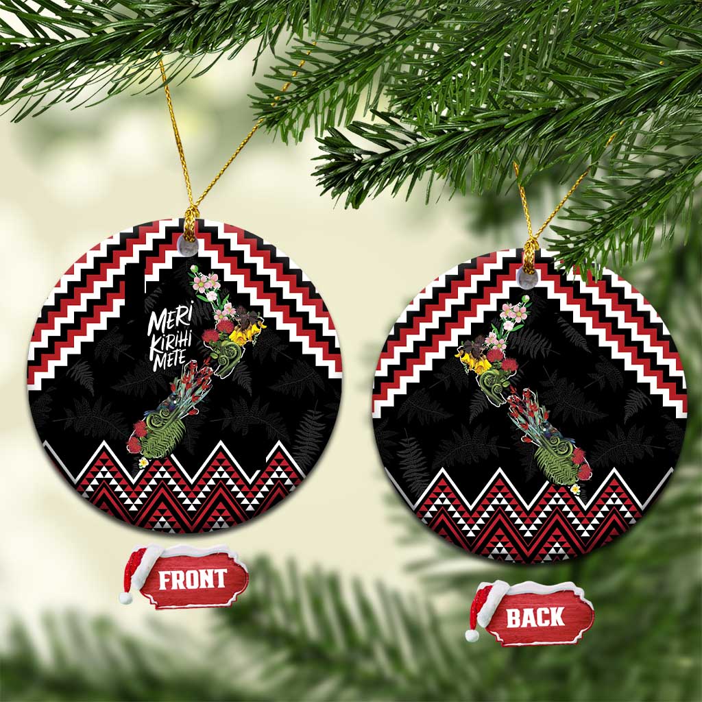 New Zealand Christmas Taniko Poutama Ceramic Ornament Flora Map with Birds - Aussie Hoodie