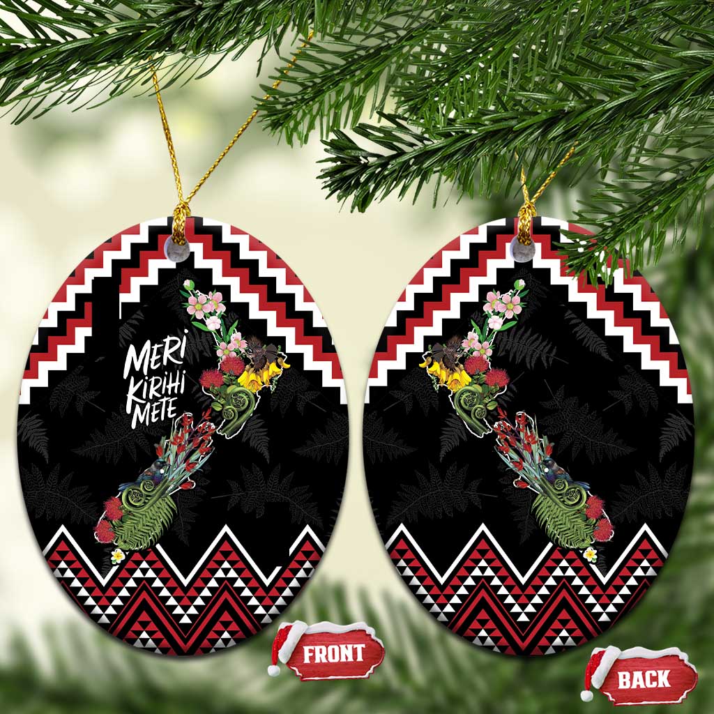 New Zealand Christmas Taniko Poutama Ceramic Ornament Flora Map with Birds - Aussie Hoodie