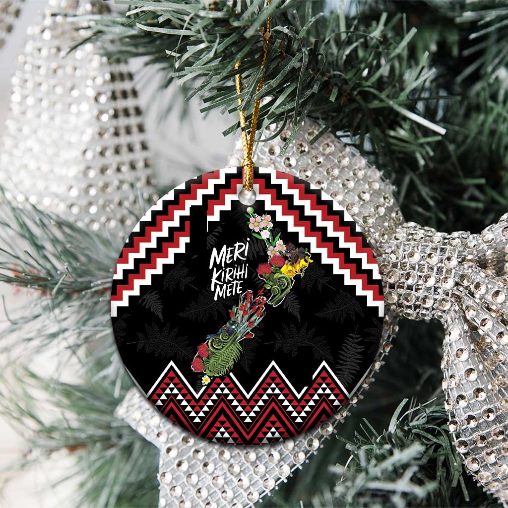 New Zealand Christmas Taniko Poutama Ceramic Ornament Flora Map with Birds - Aussie Hoodie