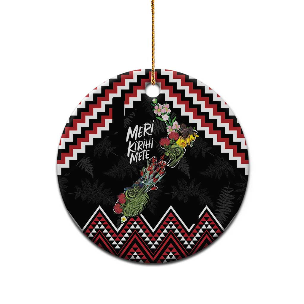 New Zealand Christmas Taniko Poutama Ceramic Ornament Flora Map with Birds - Aussie Hoodie