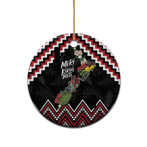 New Zealand Christmas Taniko Poutama Ceramic Ornament Flora Map with Birds - Aussie Hoodie