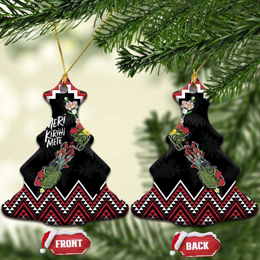 New Zealand Christmas Taniko Poutama Ceramic Ornament Flora Map with Birds - Aussie Hoodie