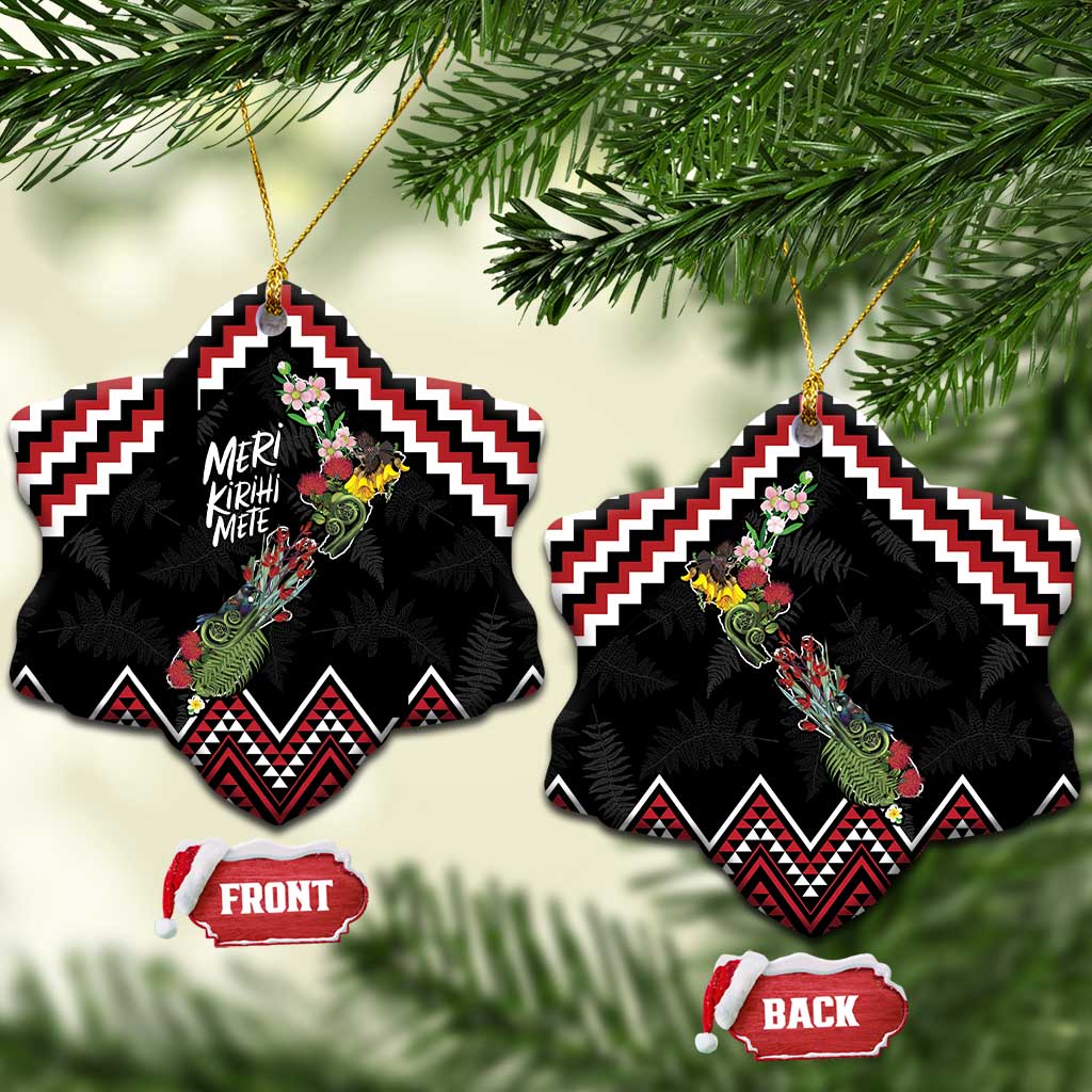 New Zealand Christmas Taniko Poutama Ceramic Ornament Flora Map with Birds - Aussie Hoodie