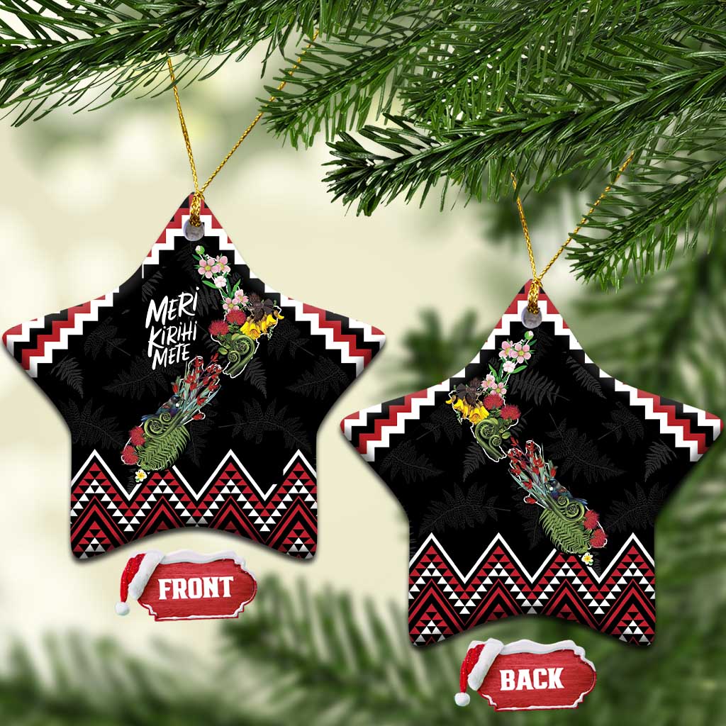 New Zealand Christmas Taniko Poutama Ceramic Ornament Flora Map with Birds - Aussie Hoodie