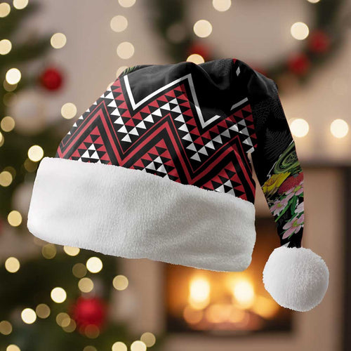 New Zealand Christmas Taniko Poutama Christmas Santa Hat Flora Map with Birds - Aussie Hoodie