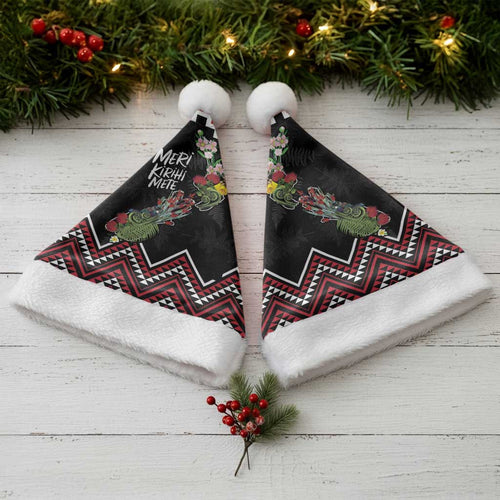New Zealand Christmas Taniko Poutama Christmas Santa Hat Flora Map with Birds - Aussie Hoodie