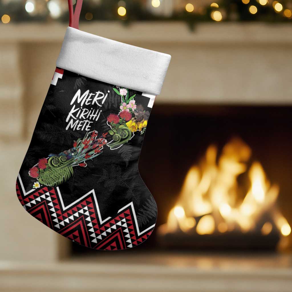 New Zealand Christmas Taniko Poutama Christmas Stocking Flora Map with Birds - Aussie Hoodie