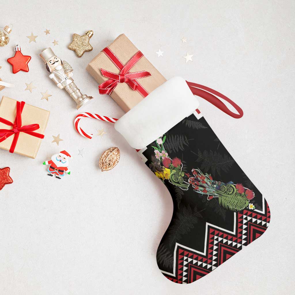 New Zealand Christmas Taniko Poutama Christmas Stocking Flora Map with Birds - Aussie Hoodie