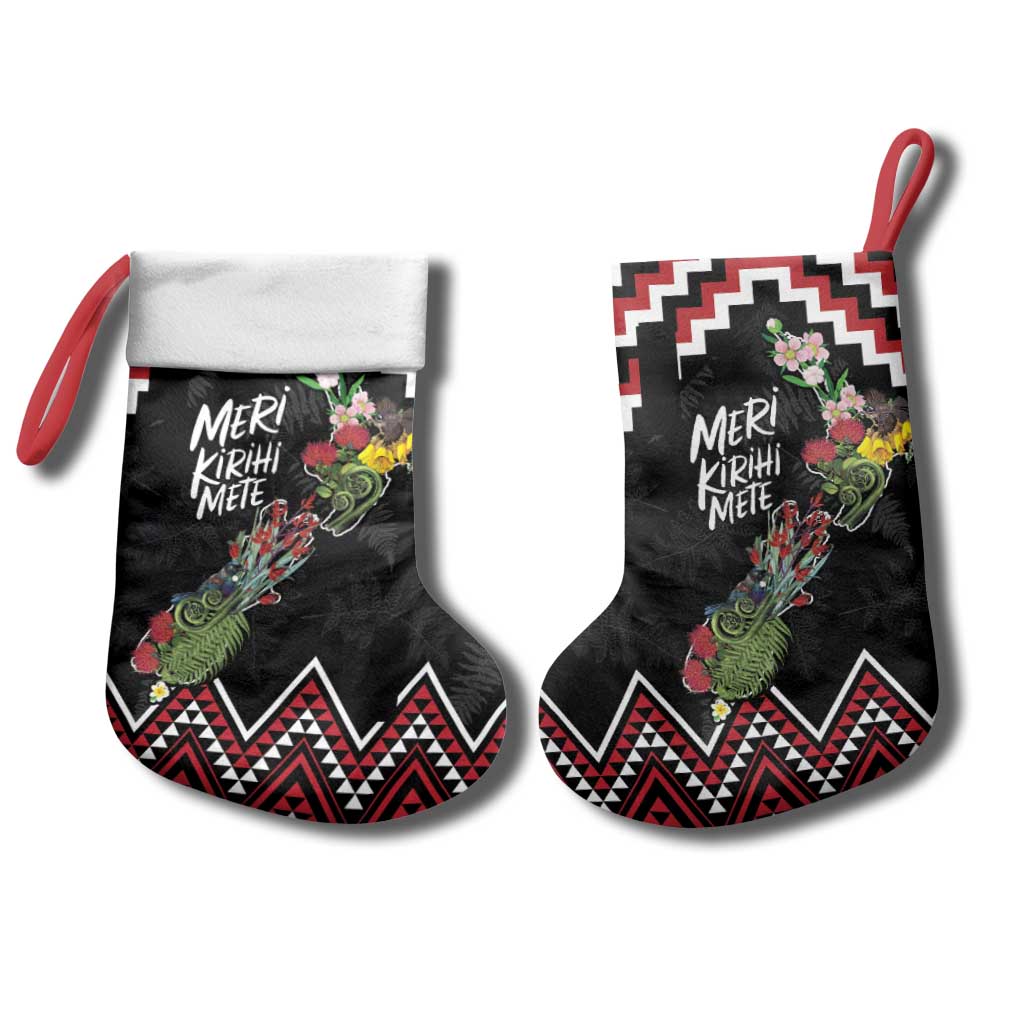 New Zealand Christmas Taniko Poutama Christmas Stocking Flora Map with Birds - Aussie Hoodie