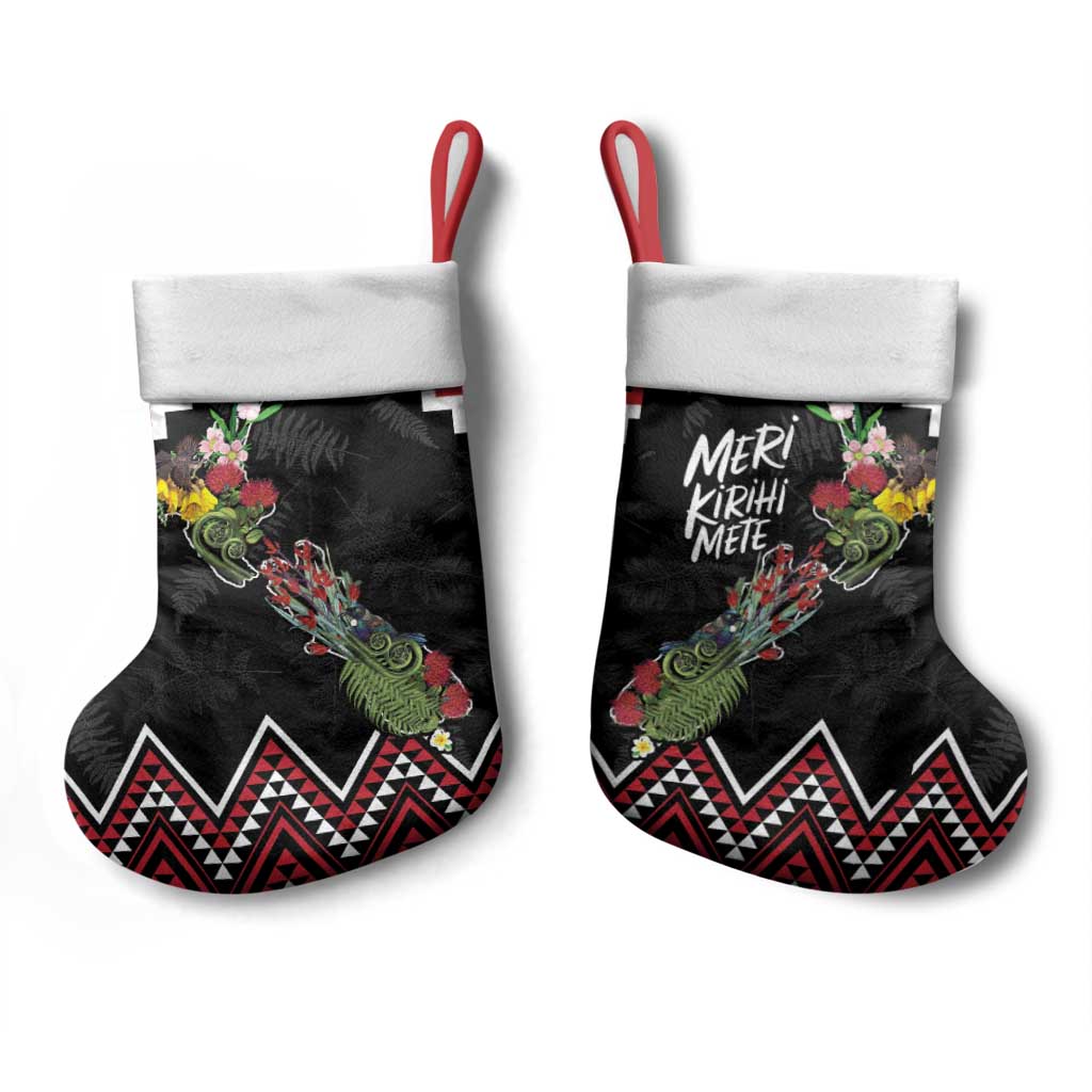 New Zealand Christmas Taniko Poutama Christmas Stocking Flora Map with Birds - Aussie Hoodie