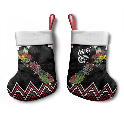 New Zealand Christmas Taniko Poutama Christmas Stocking Flora Map with Birds - Aussie Hoodie