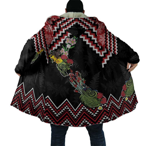 New Zealand Christmas Taniko Poutama Cloak Flora Map with Birds - Aussie Hoodie