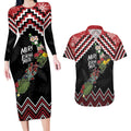 New Zealand Christmas Taniko Poutama Couples Matching Long Sleeve Bodycon Dress and Hawaiian Shirt Flora Map with Birds - Aussie Hoodie