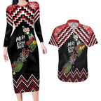New Zealand Christmas Taniko Poutama Couples Matching Long Sleeve Bodycon Dress and Hawaiian Shirt Flora Map with Birds - Aussie Hoodie
