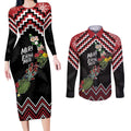 New Zealand Christmas Taniko Poutama Couples Matching Long Sleeve Bodycon Dress and Long Sleeve Button Shirt Flora Map with Birds - Aussie Hoodie