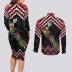 New Zealand Christmas Taniko Poutama Couples Matching Long Sleeve Bodycon Dress and Long Sleeve Button Shirt Flora Map with Birds - Aussie Hoodie